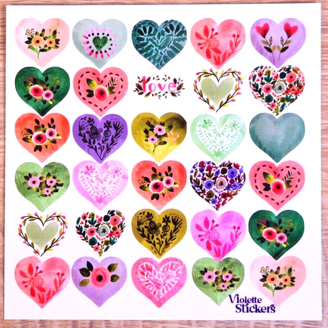 Country Heart Stickers - Flower Hearts Sticker Sheets