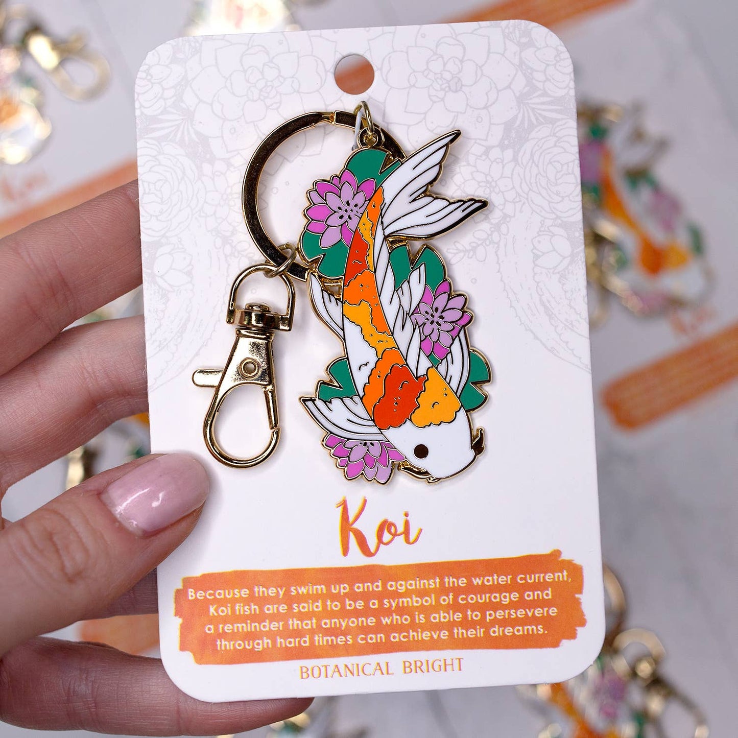 Koi Fish & Lily Pad Enamel Keychain with Key Clip