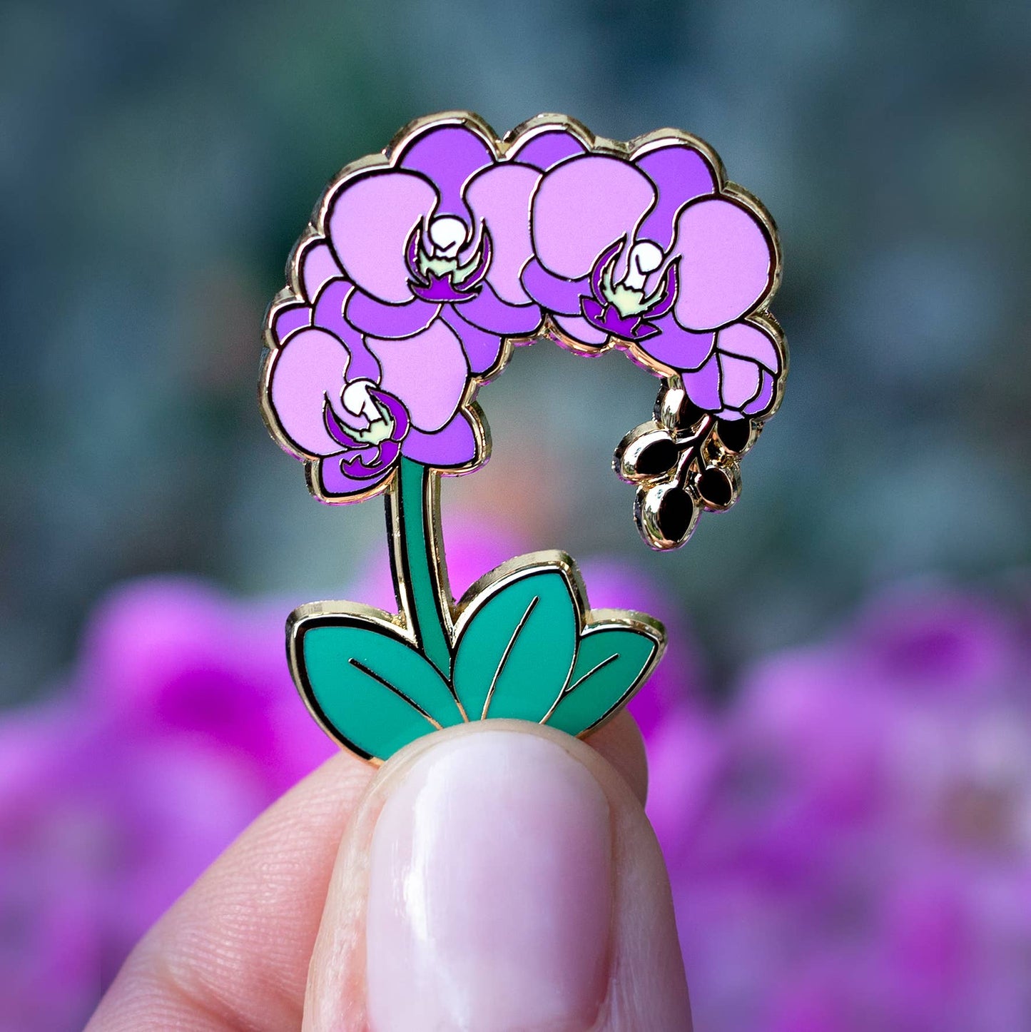 Orchid Flower Enamel Pin - Gold Plated Nature & Floral Jewelry