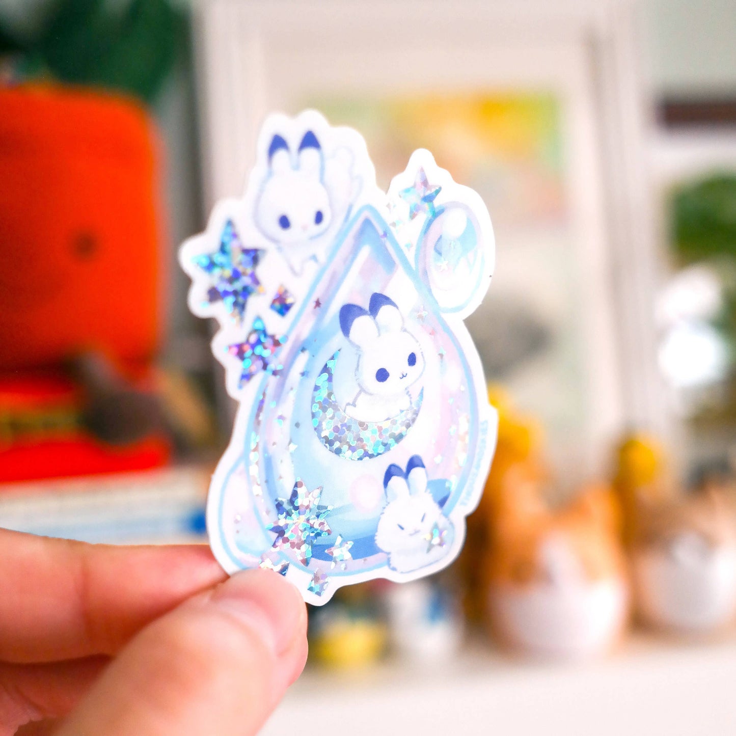 Moonstone and Bunnies Sticker - Holographic - Waterproof Vinyl