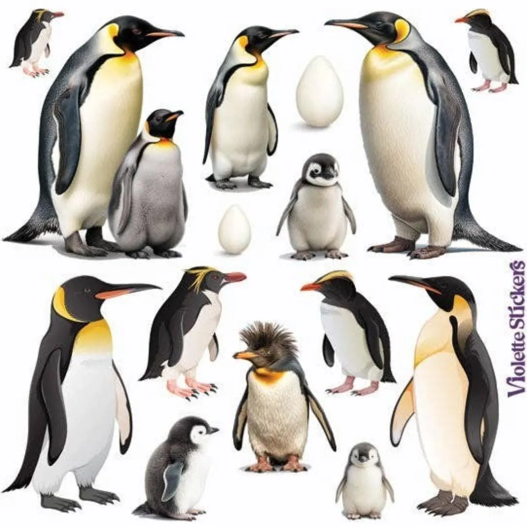 Penguin Stickers - Arctic Animal Sticker Sheet - Winter Crafts & Scrapbooks