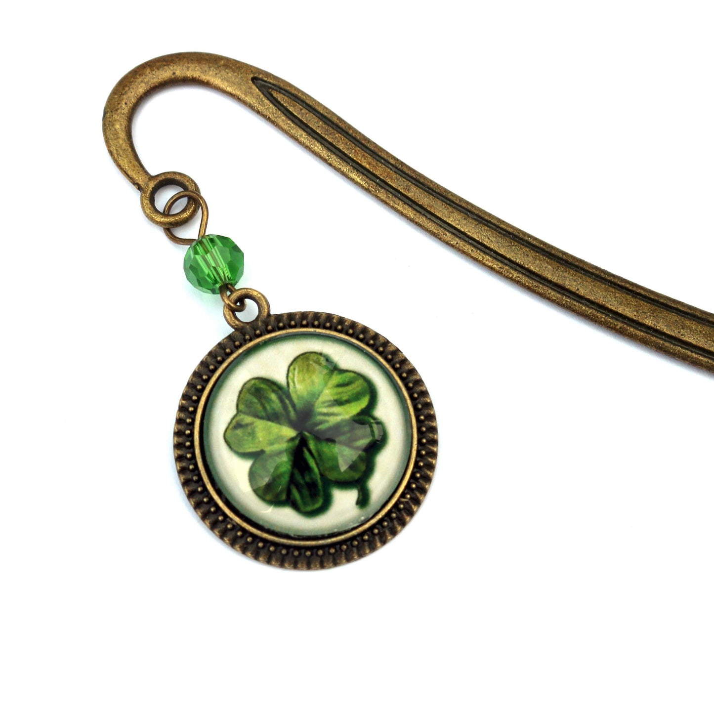 Shamrock Bookmark - Four Leaf Clover - Irish - Bronze and Glass