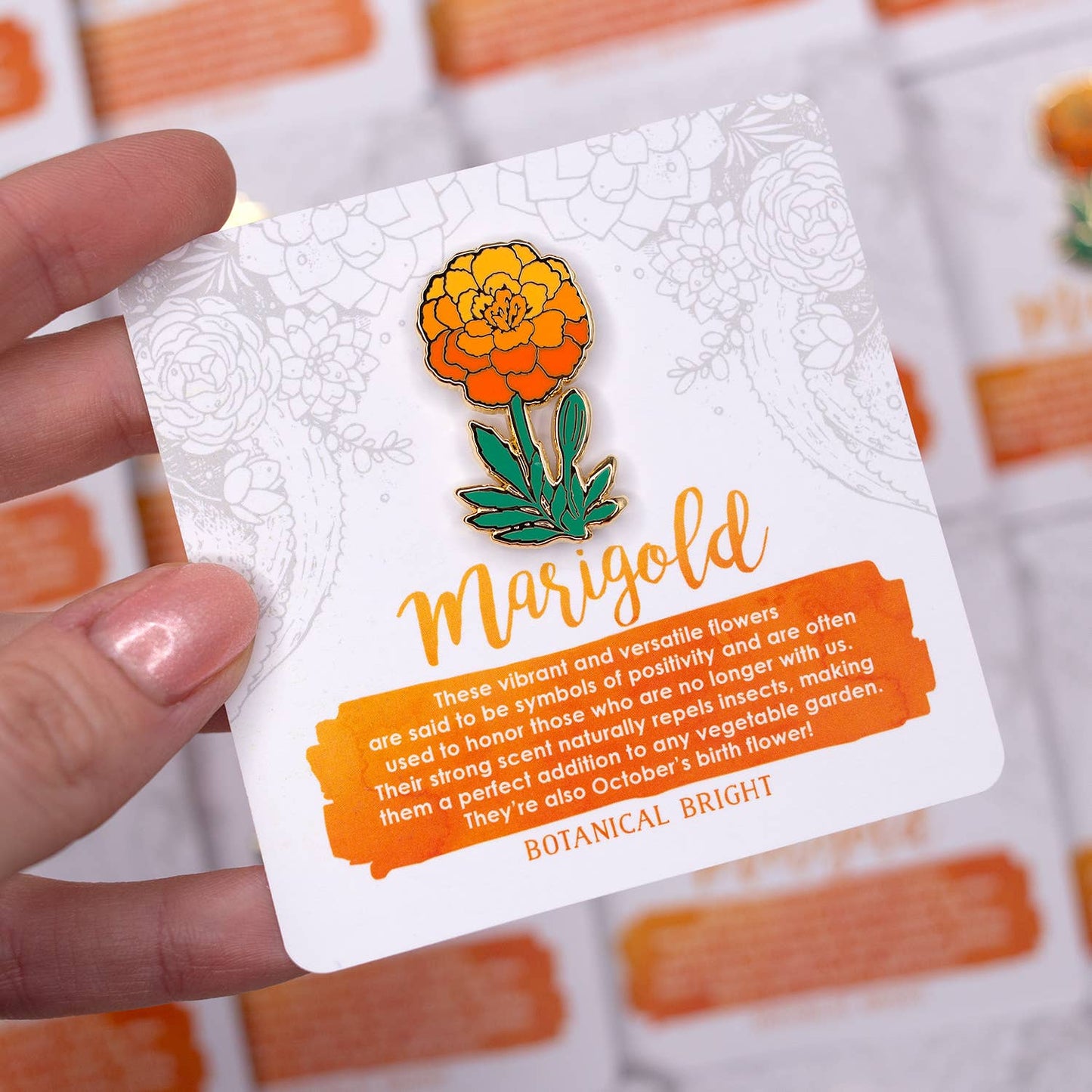 Marigold Enamel Pin - October Birth Flower - Gold Plated Nature & Floral Jewelry