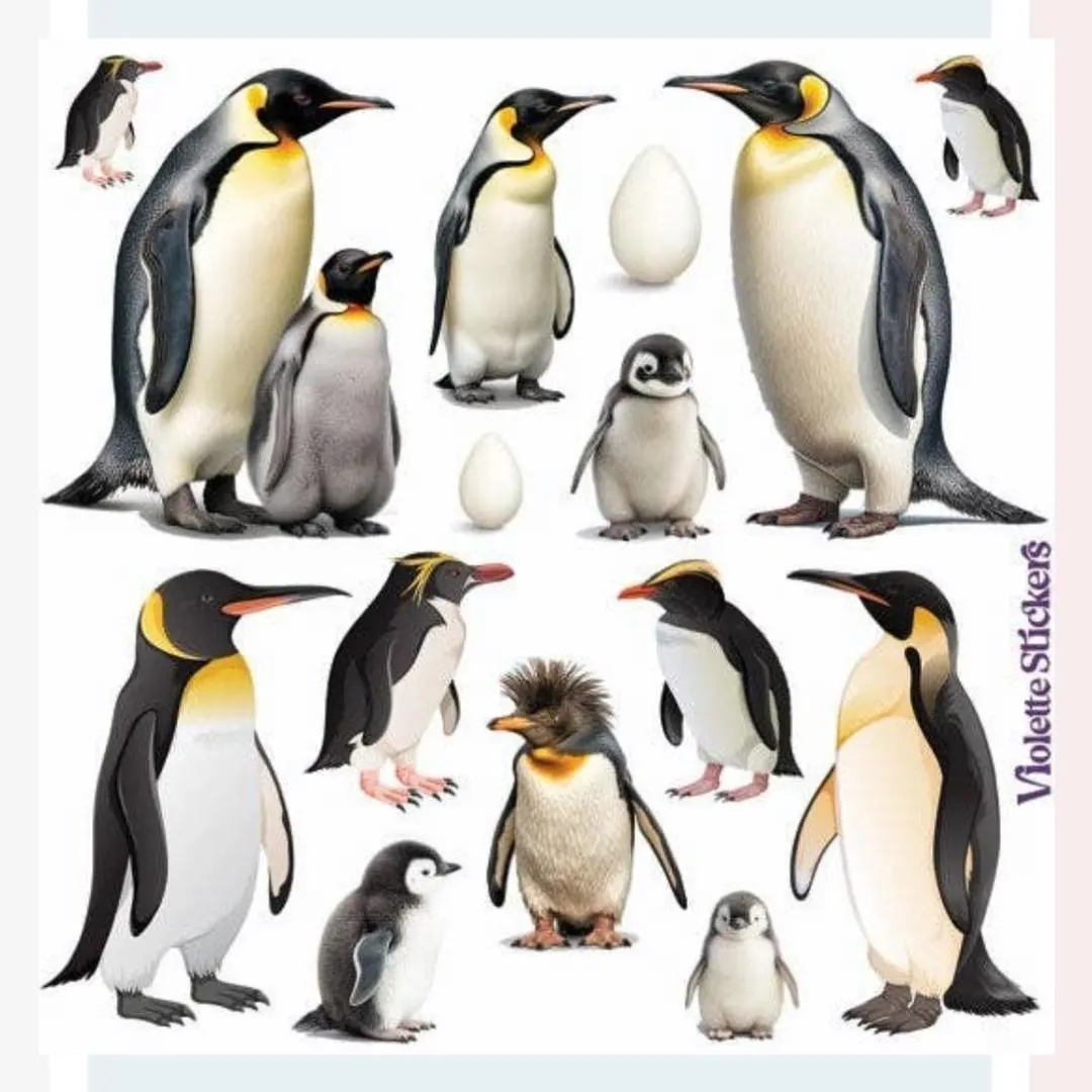 Penguin Stickers - Arctic Animal Sticker Sheet - Winter Crafts & Scrapbooks