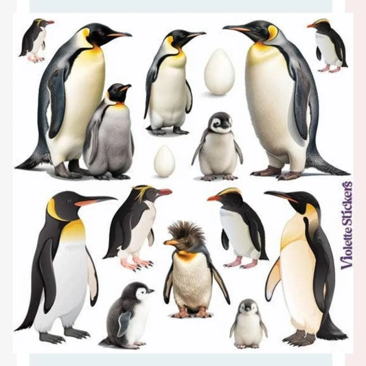 Penguin Stickers - Arctic Animal Sticker Sheet - Winter Crafts & Scrapbooks