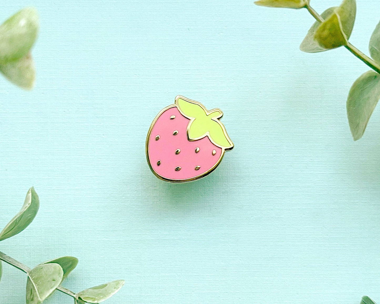 Mini Cute Strawberry Enamel Pin - Gold Plated Base