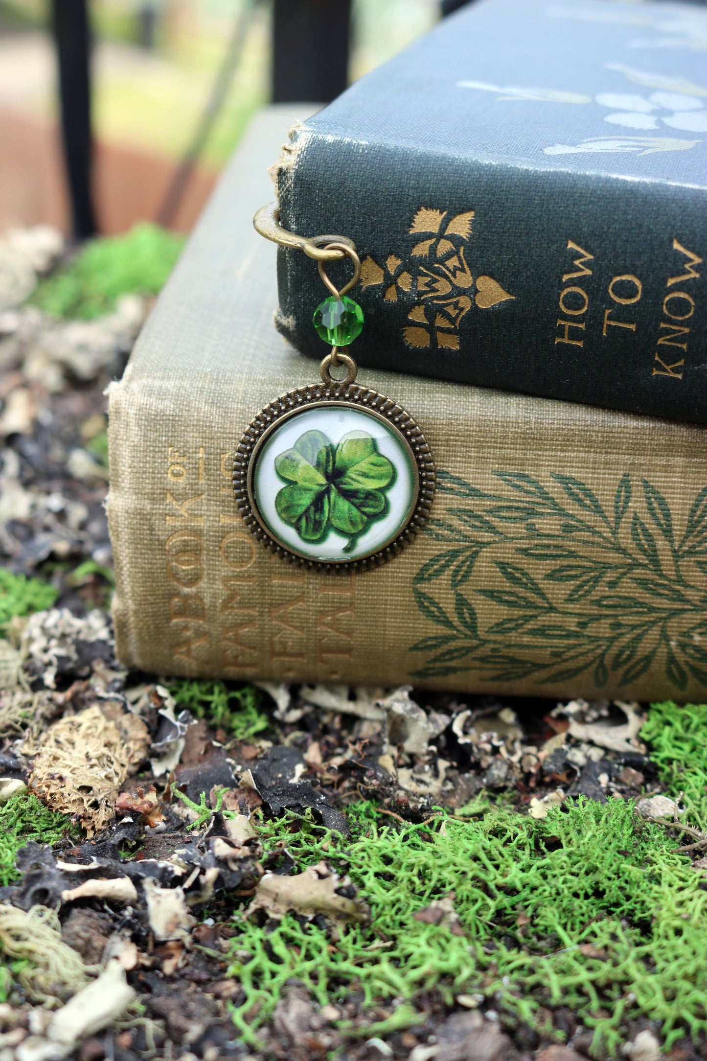 Shamrock Bookmark - Four Leaf Clover - Irish - Bronze and Glass