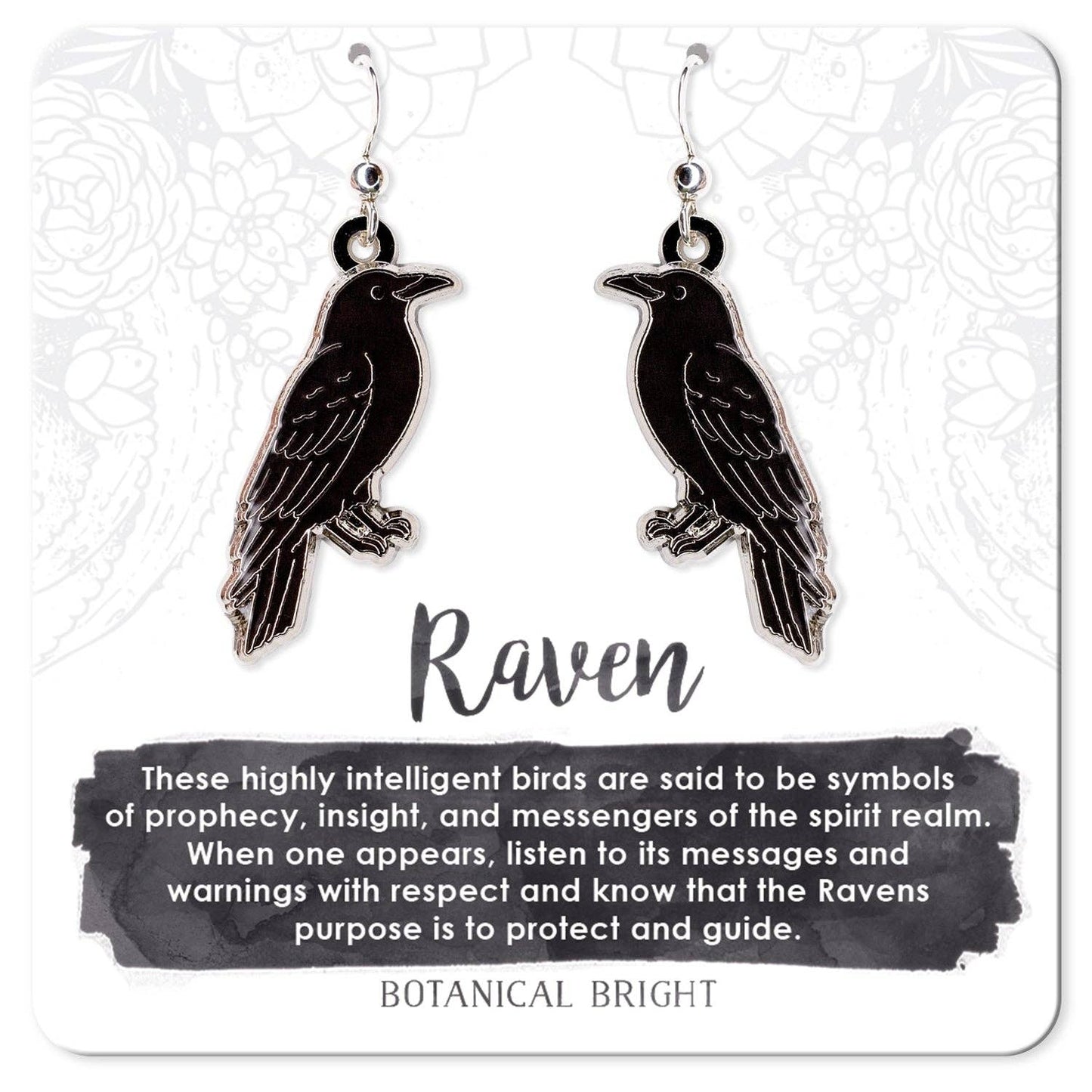 Raven Charm Dangle Earrings - Sterling Silver Plated Nature Jewelry