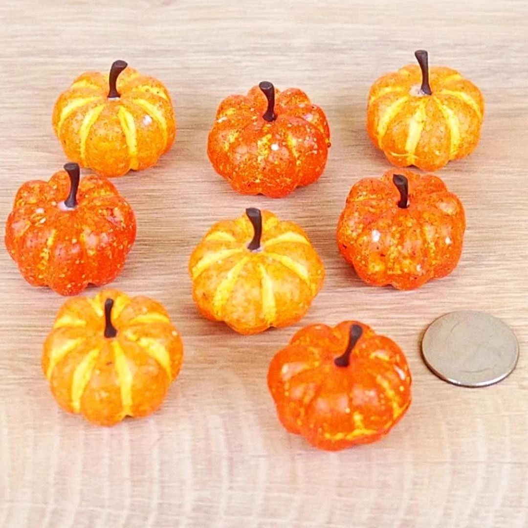 Dark Orange Miniature Artificial Pumpkins - 1-1/4" Inch - Fall & Halloween Crafts
