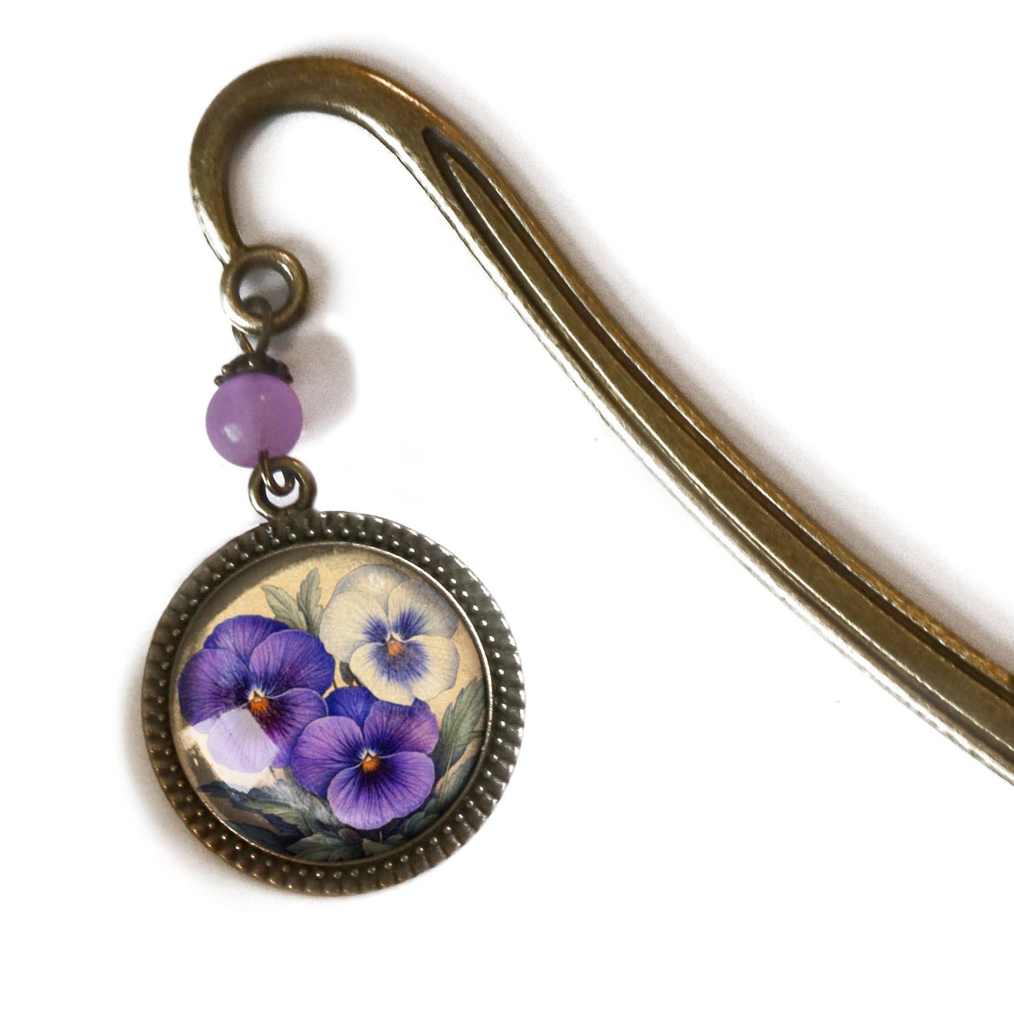 Purple Pansies Flowers Bookmark - Spring Floral - Bronze