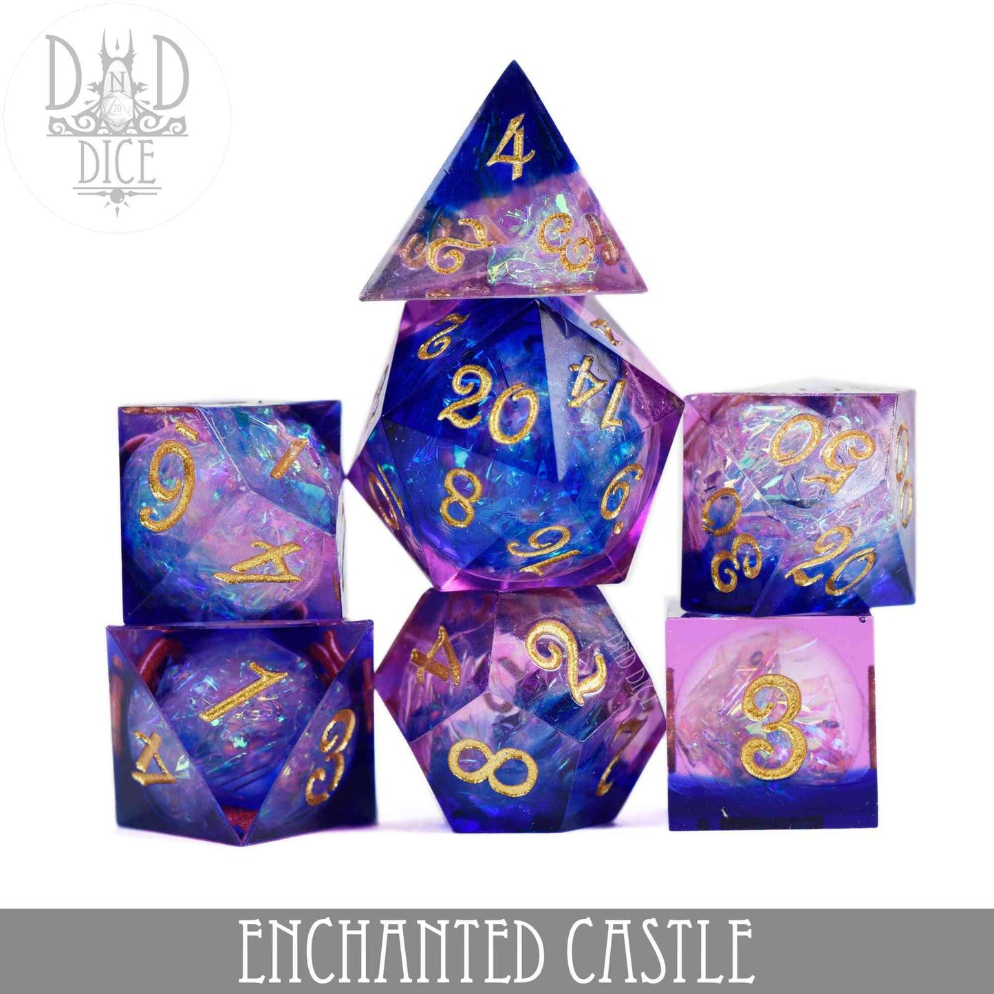 Dice Set - Enchanted Castle - Handmade - 7 Resin Dice