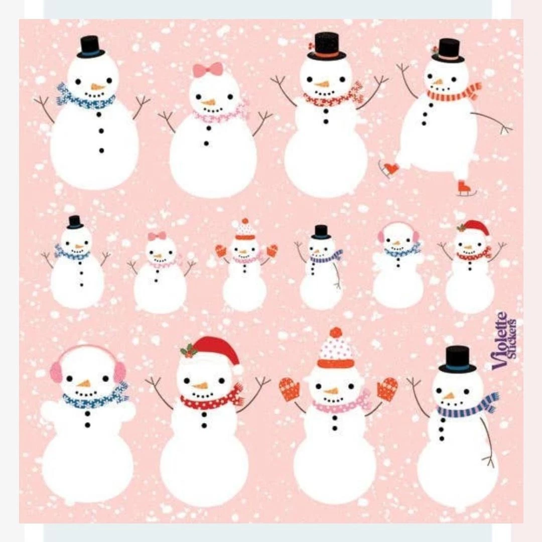 Pink Snowmen Stickers - 2 Winter & Christmas Sticker Sheets