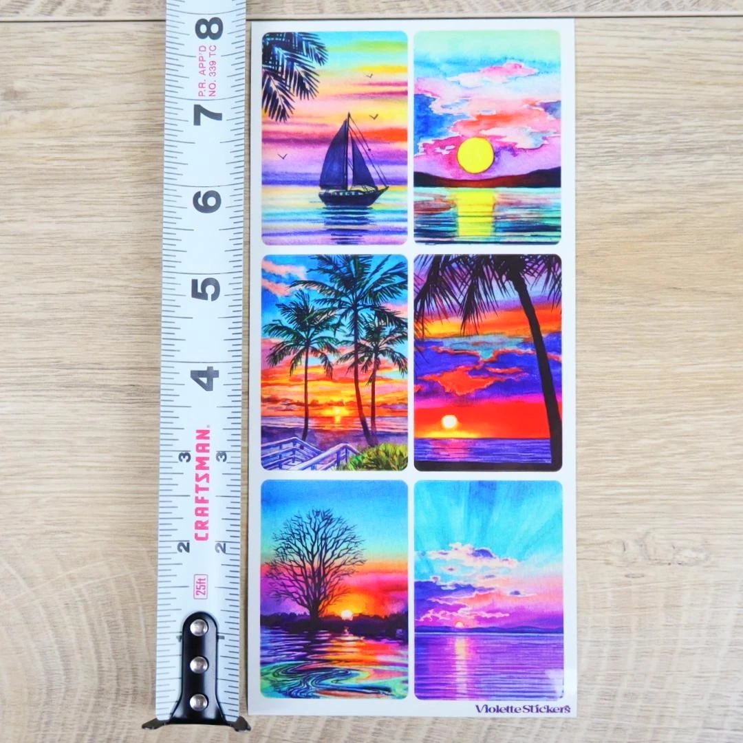 Tropical Sunset Stickers - 2 Summer Beach Sticker Sheets
