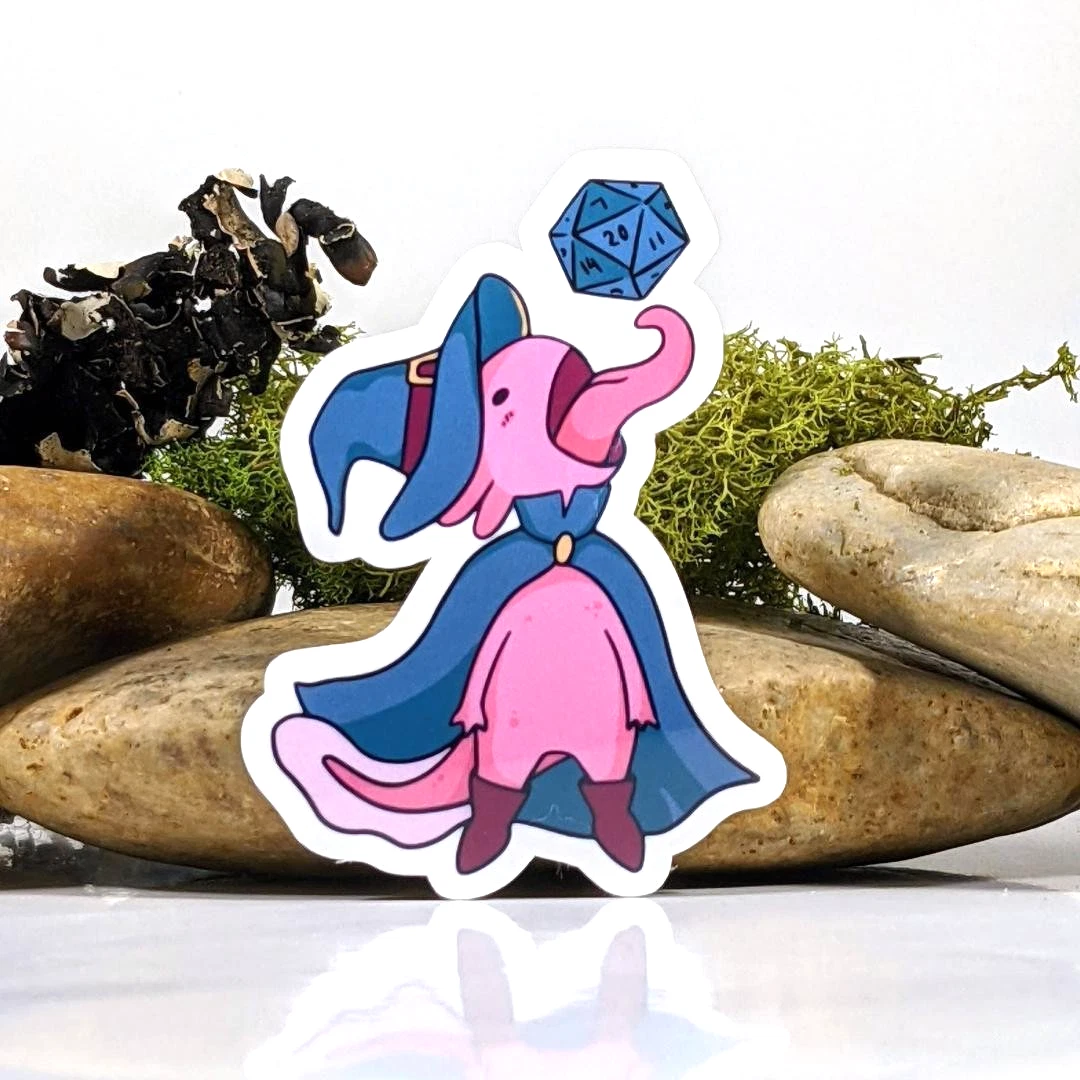 Axolotl Eating a D20 Polyhedral Dice Sticker - 3" Waterproof Vinyl Decal