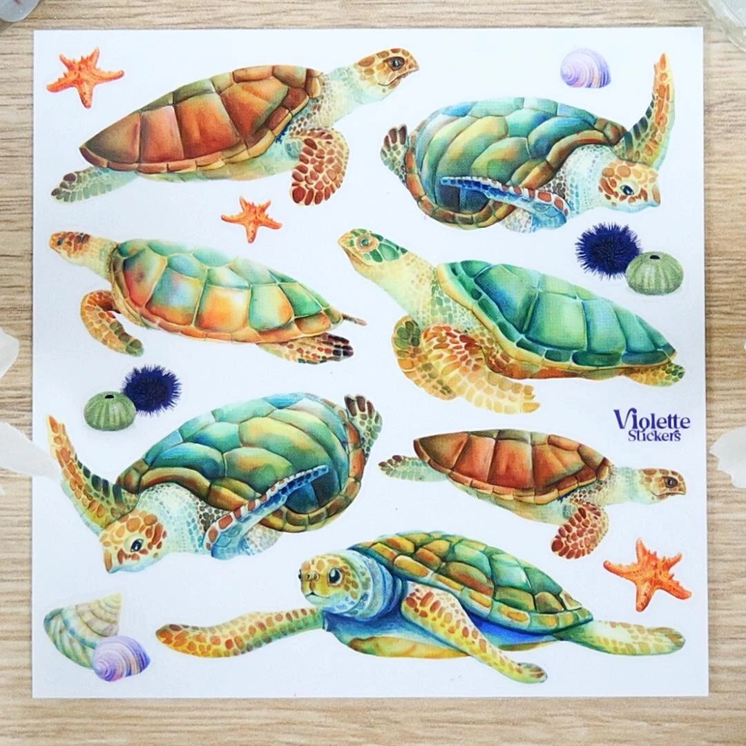 Sea Turtle Stickers - 2 Sea Life & Ocean Sticker Sheets