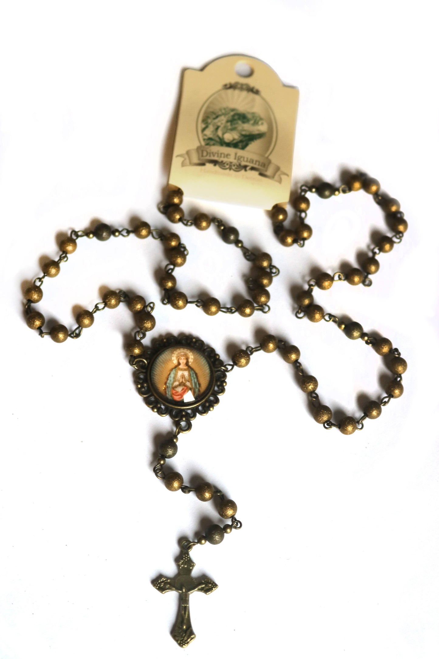 Bronze Glass Beaded Rosary - Black Accent Beads - Catholic