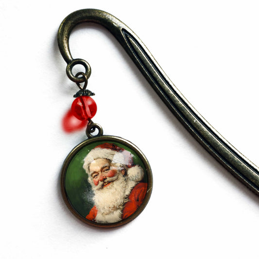 Victorian Santa Bookmark - Christmas - Bronze & Glass Cabochon