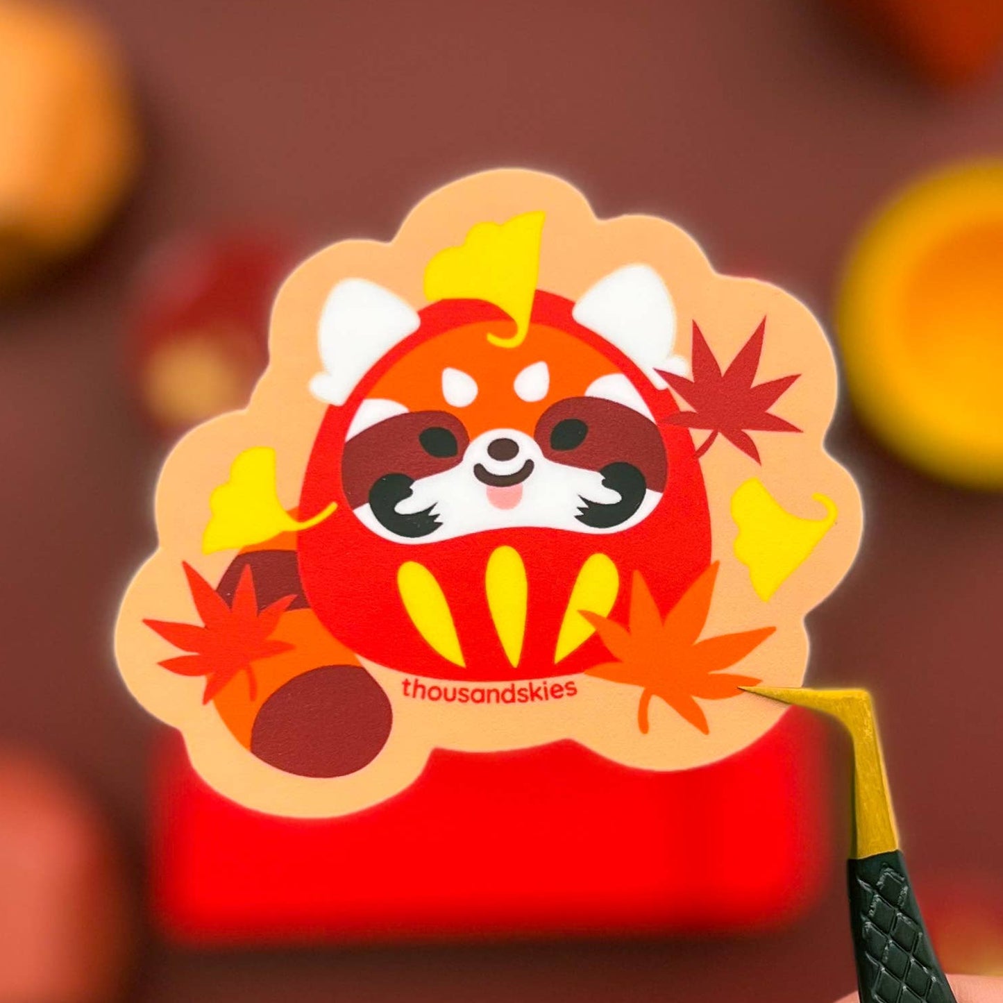 Red Panda Daruma Sticker - Japantown - Waterproof Vinyl