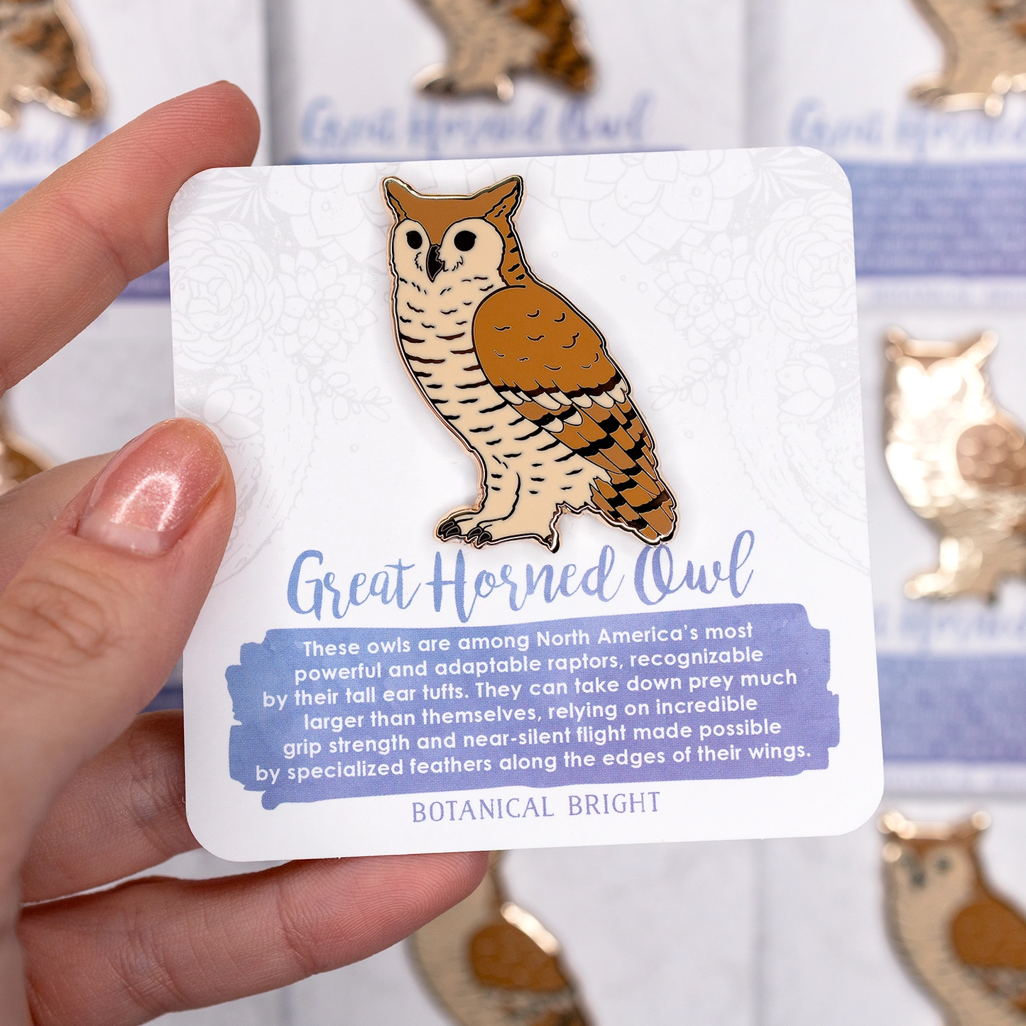 Great Horned Owl Enamel Pin - Gold Plated Nature Jewelry - Wildlife Brooch