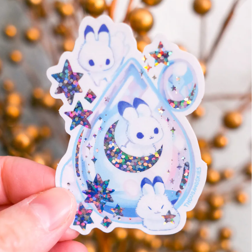 Moonstone and Bunnies Sticker - Holographic - Waterproof Vinyl