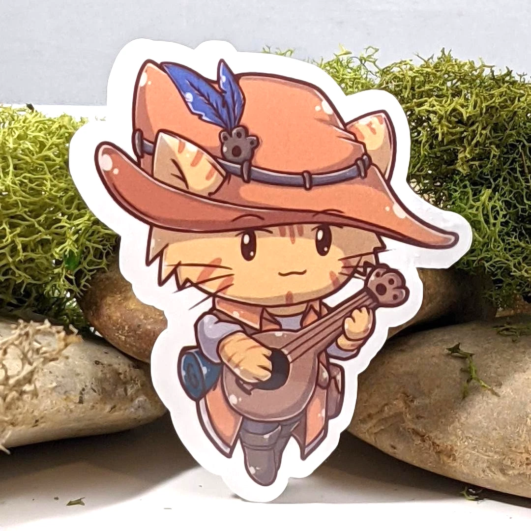 Orange Tabby Cat Bard Class RPG Inspired Sticker - 3" Waterproof Vinyl Decal