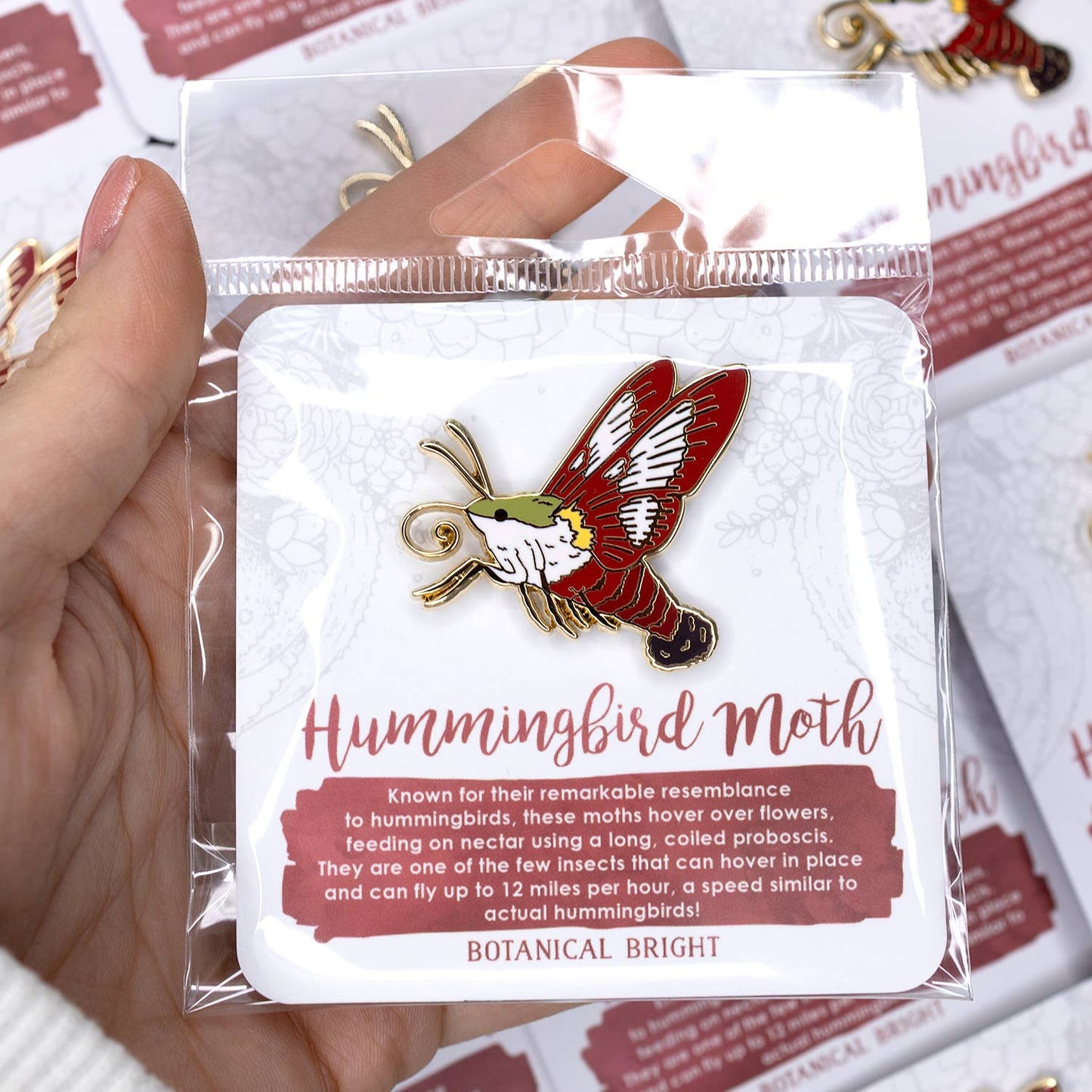 Hummingbird Moth Enamel Pin - Gold Plated Nature Jewelry