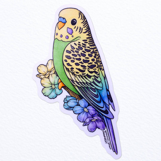 Green Parakeet Budgie Bird Sticker - Waterproof Vinyl