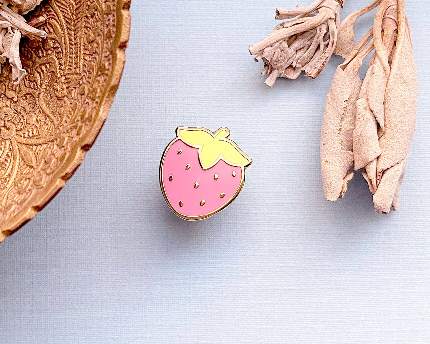 Mini Cute Strawberry Enamel Pin - Gold Plated Base