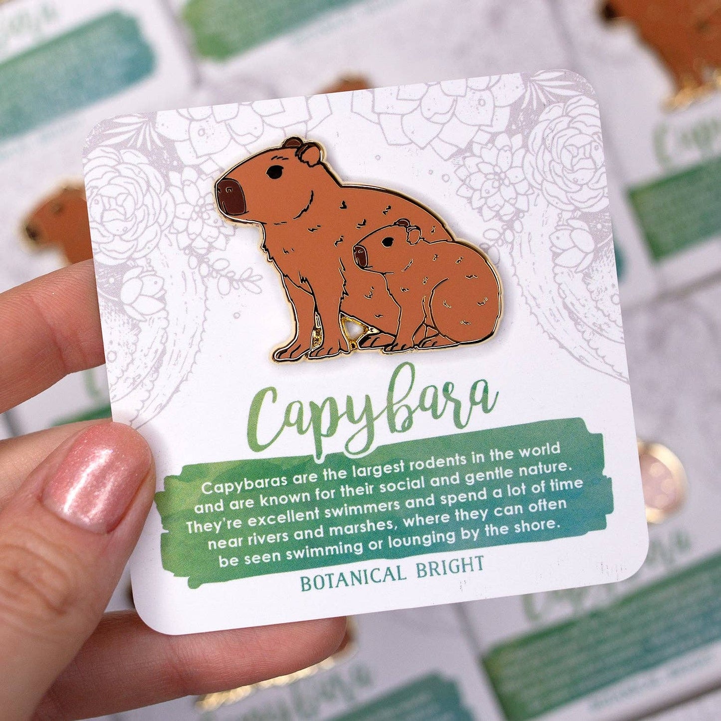 Capybara with Baby Enamel Pin - Gold Plated Nature Jewelry - Wildlife Brooch