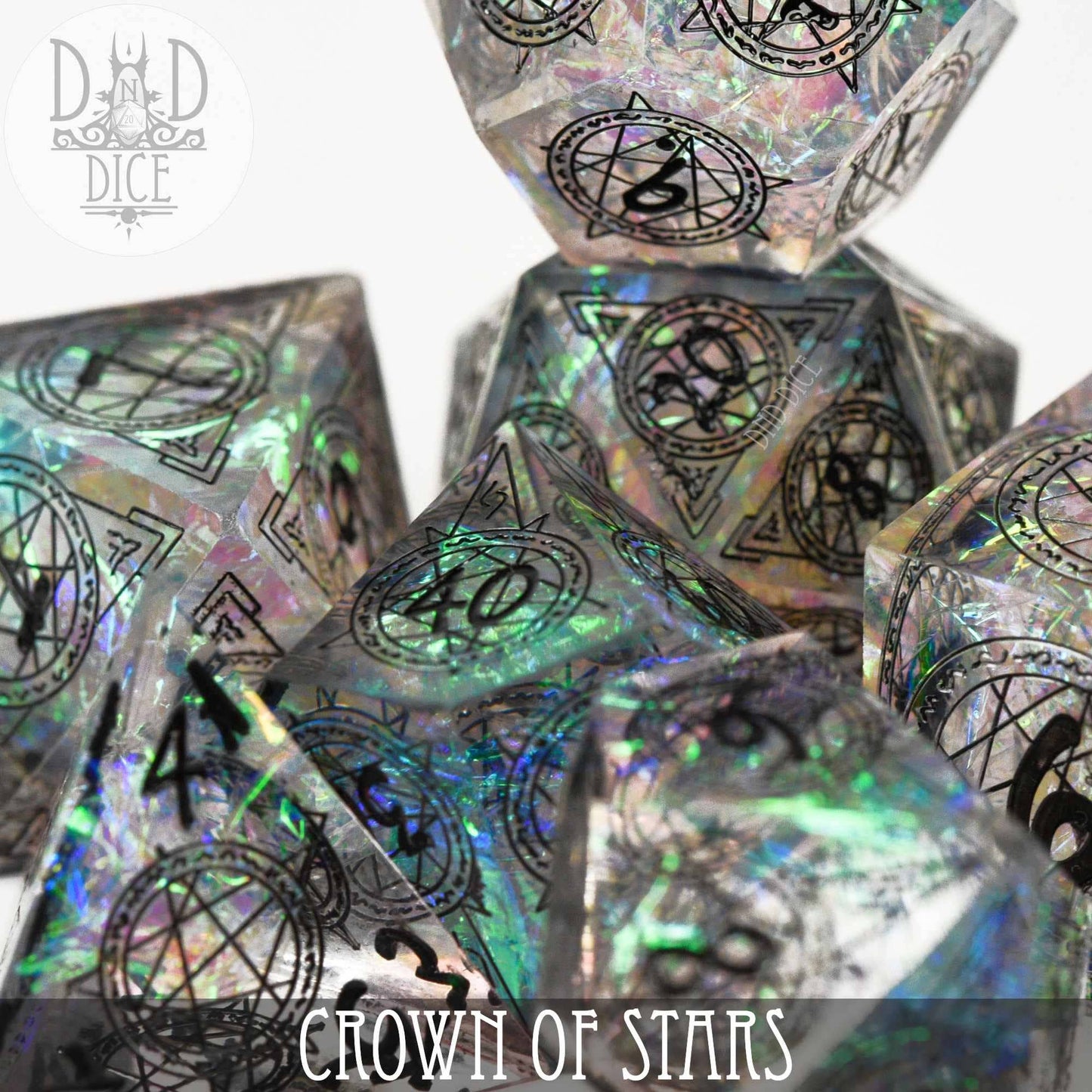 Dice Set - Crown of Stars - Handmade - 7 Resin Dice