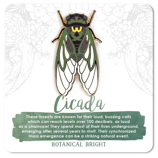 Cicada Enamel Pin - Gold Plated Nature Jewelry - Garden & Insect Brooch