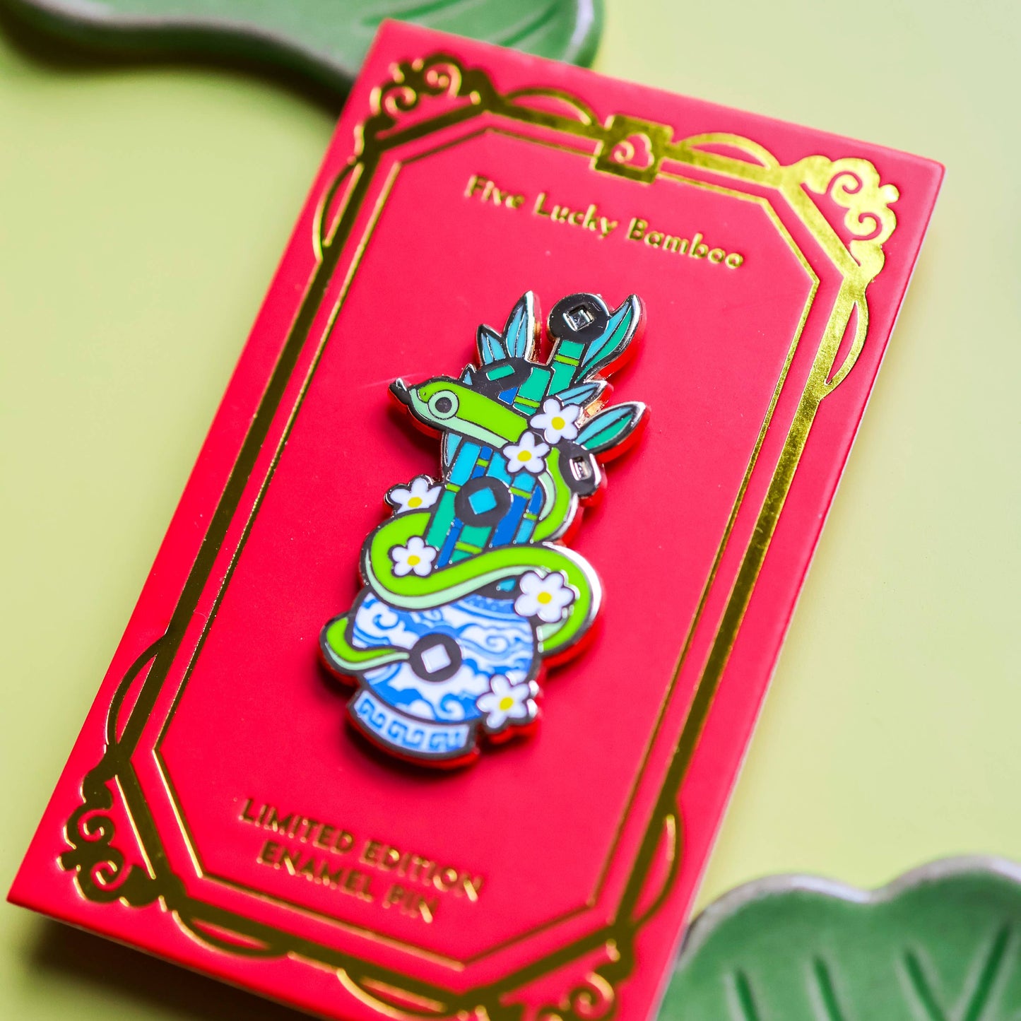 Snake Enamel Pin - Limited Edition - Five Lucky Bamboo - Year of the Snake