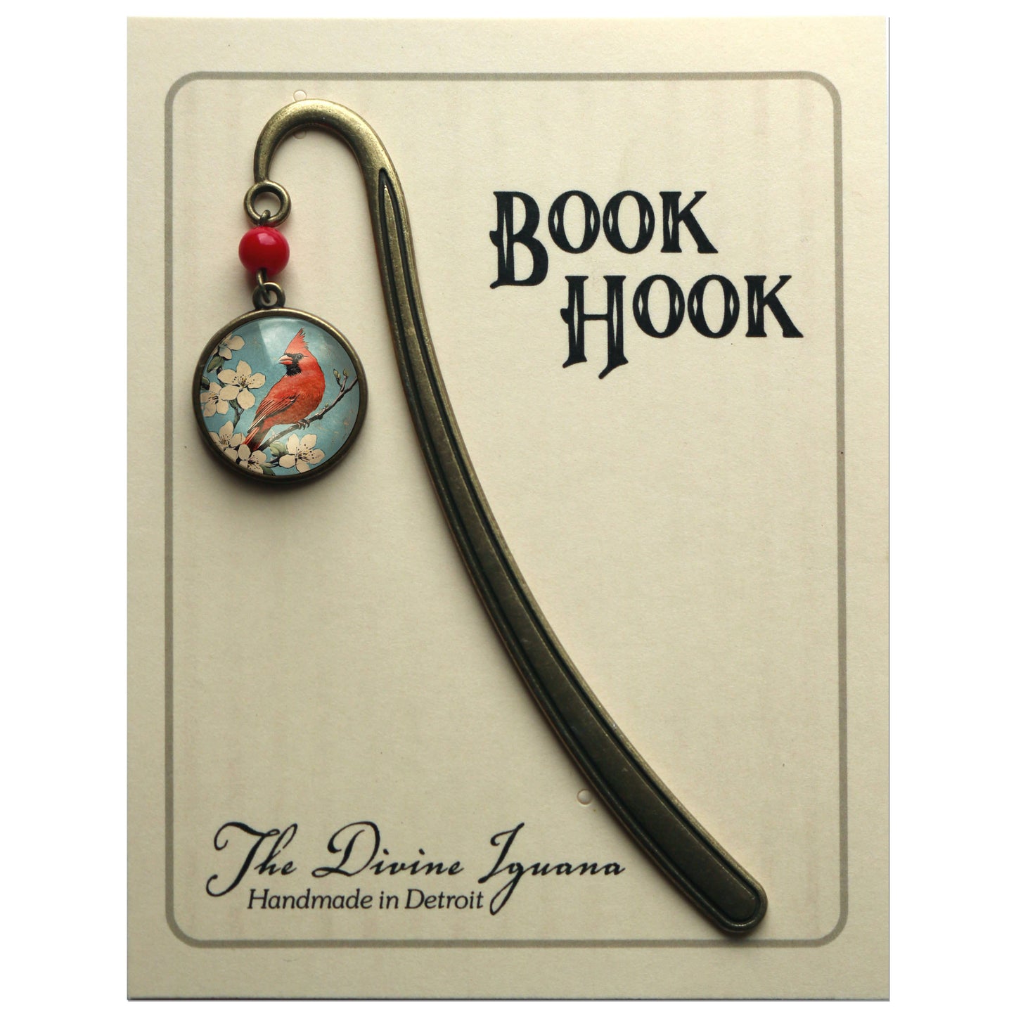 Vintage Cardinal Bookmark - Bronze and Glass Cabochon