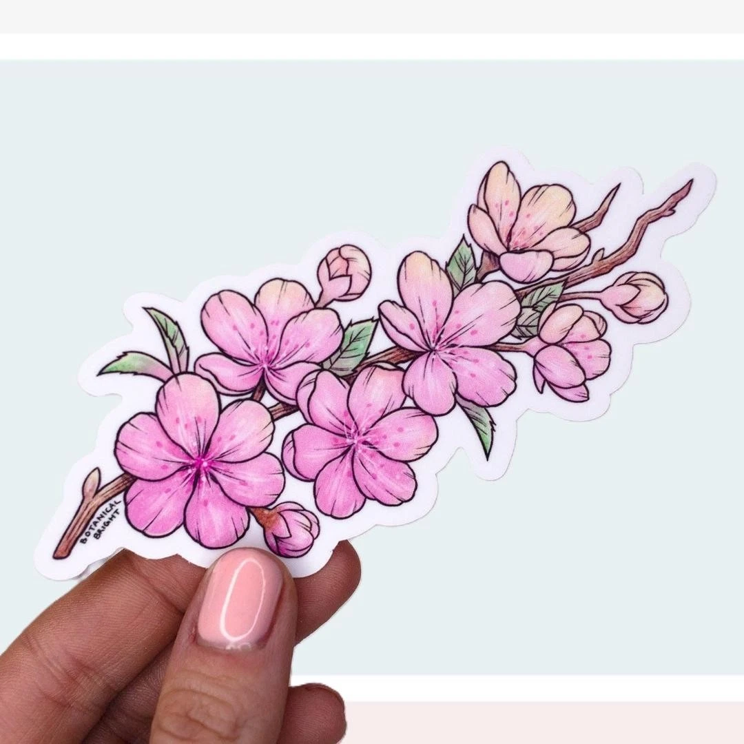 Cherry Blossom Branch Sticker - Waterproof Vinyl Flower Decal - Spring Florals