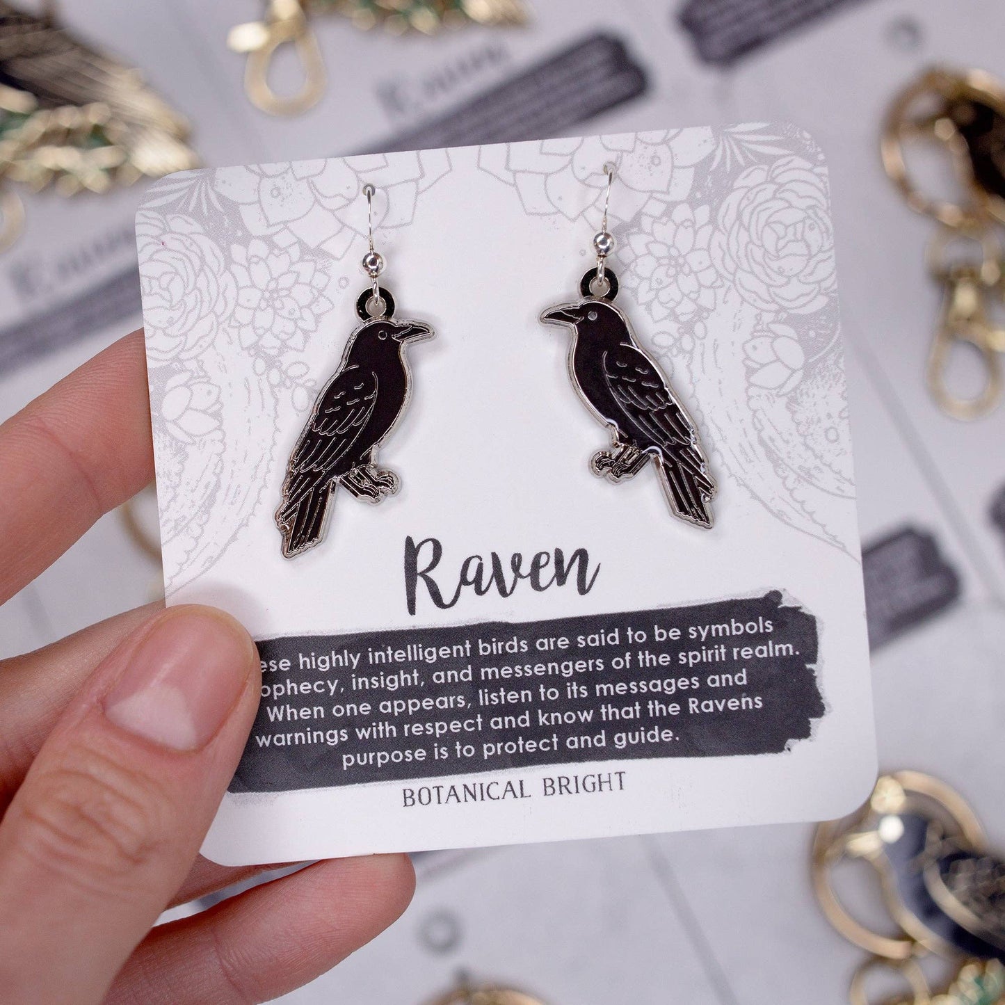 Raven Charm Dangle Earrings - Sterling Silver Plated Nature Jewelry