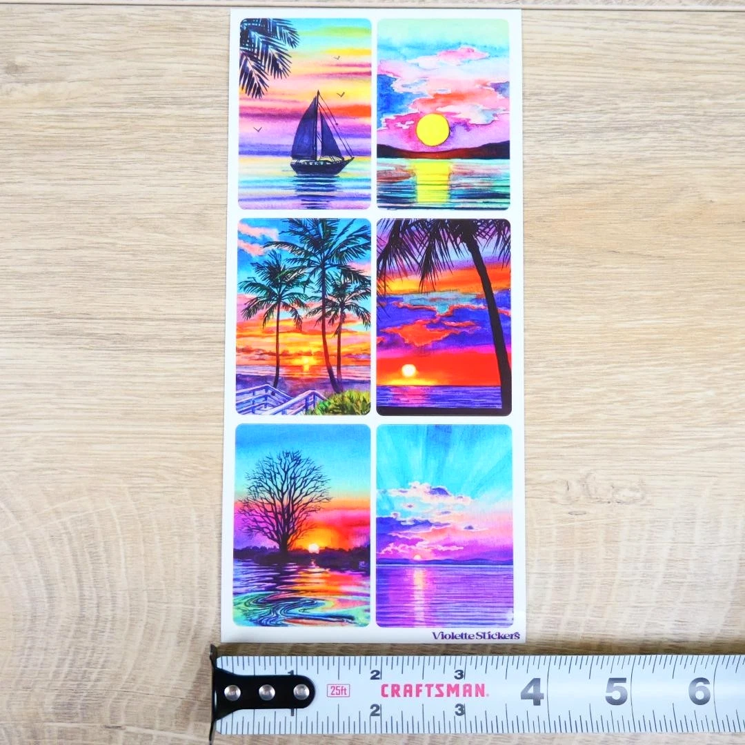 Tropical Sunset Stickers - 2 Summer Beach Sticker Sheets