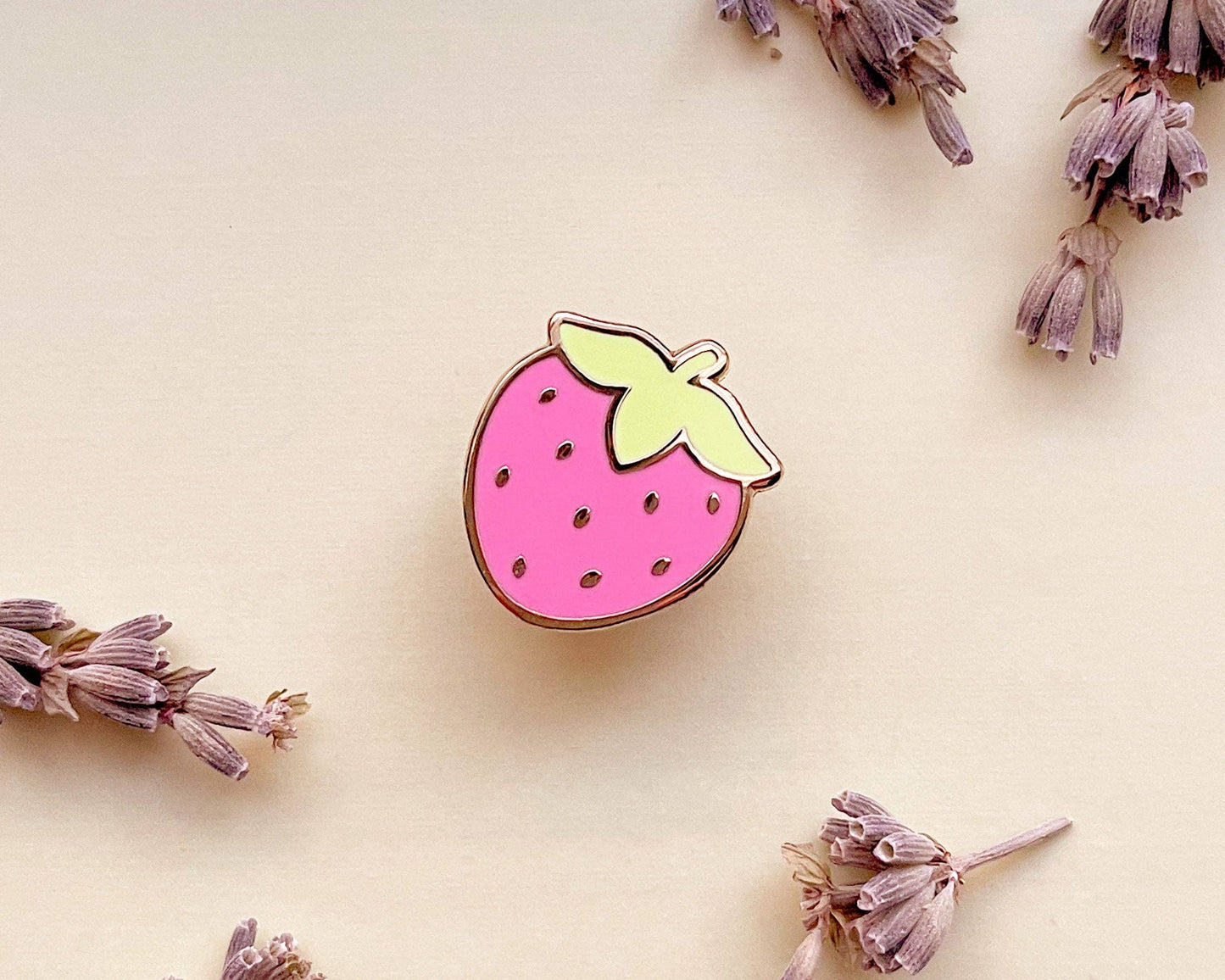 Mini Cute Strawberry Enamel Pin - Gold Plated Base
