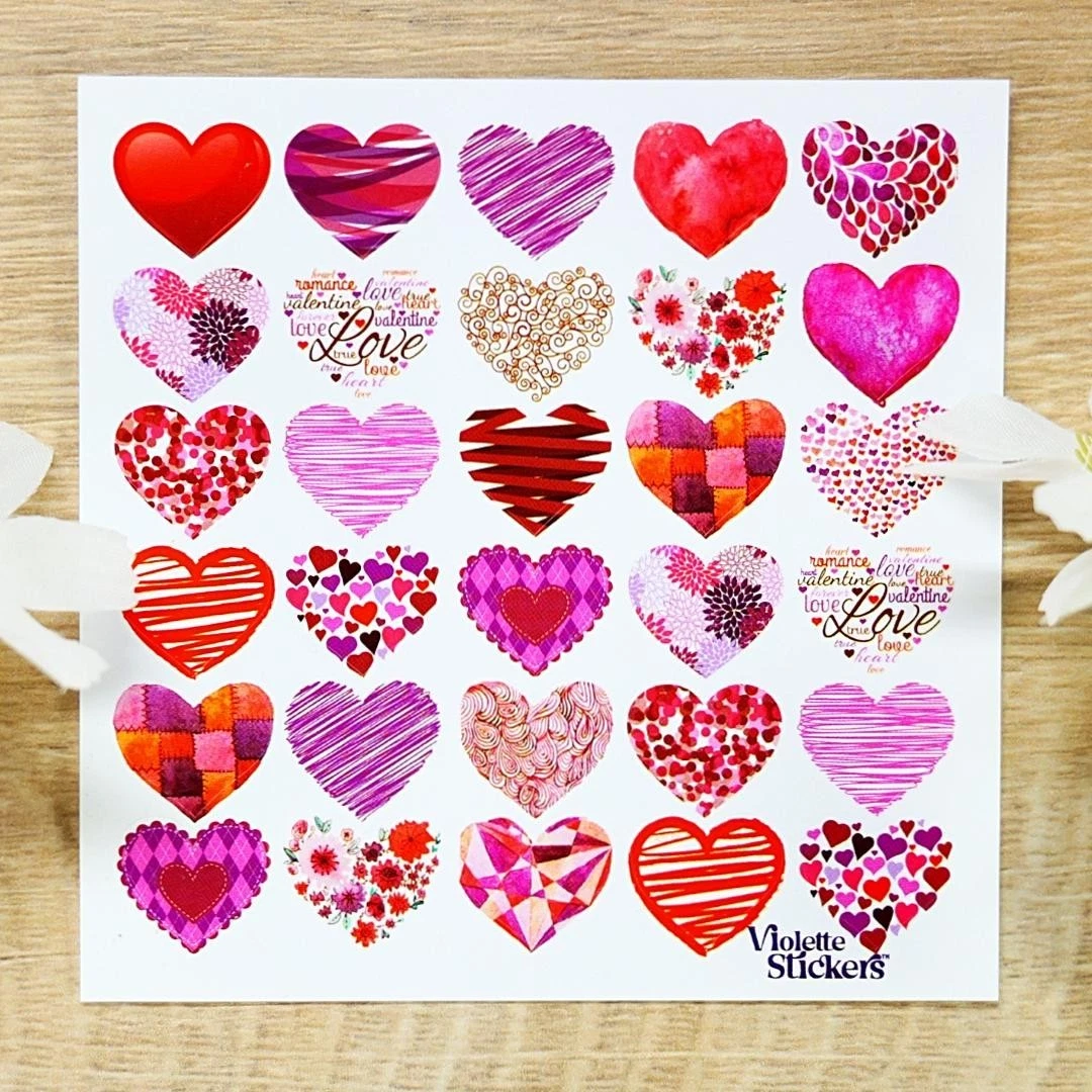 Red Heart Stickers - 2 Hearts Sticker Sheets