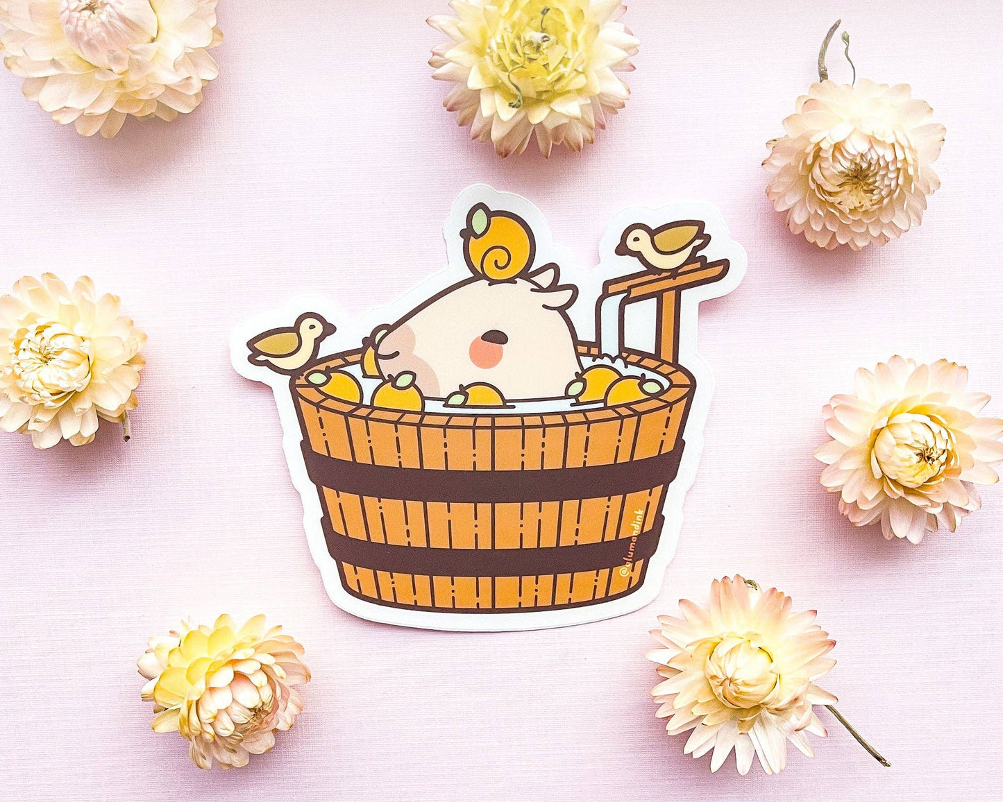 Curly Lounging in a Spa Bucket Sticker - Clear Vinyl
