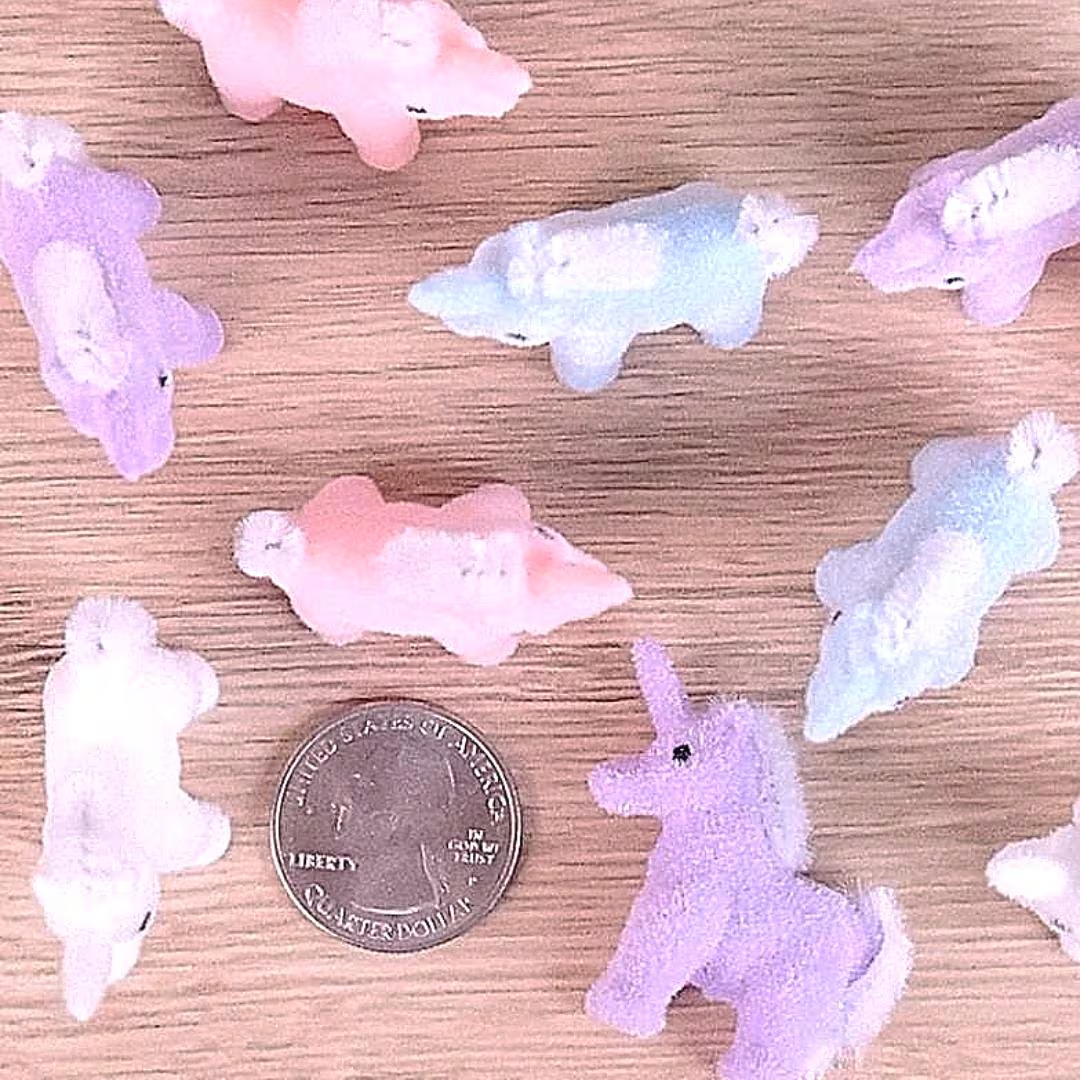 Miniature Flocked Unicorn Figurine - Mini Unicorn Figurines - Crafts, Dioramas, & Displays
