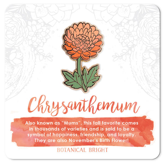 Chrysanthemum Enamel Pin - November Birth Flower - Gold Plated Nature Jewelry