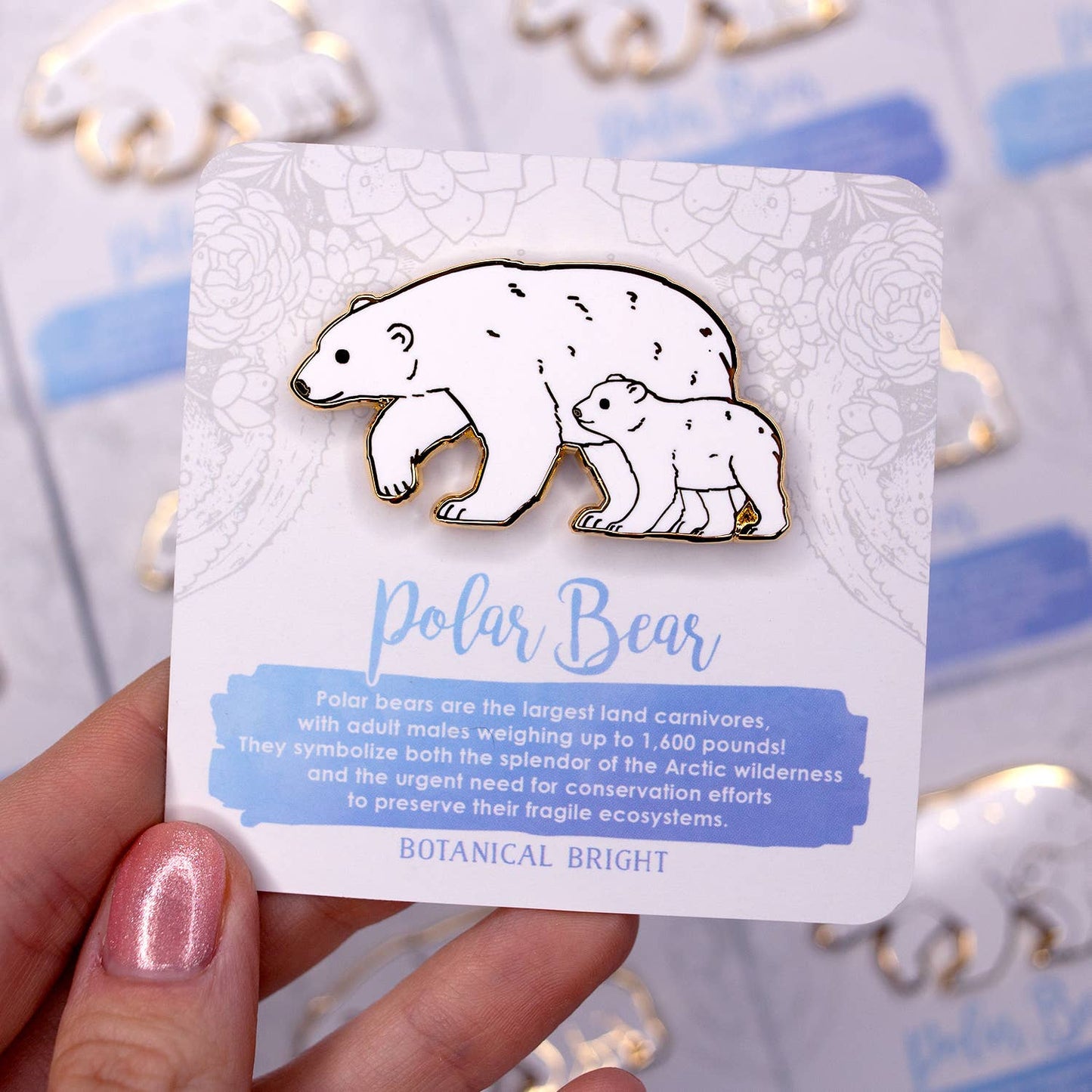 Polar Bear with Cub Animal Enamel Pin - Gold Plated Winter & Nature Jewelry