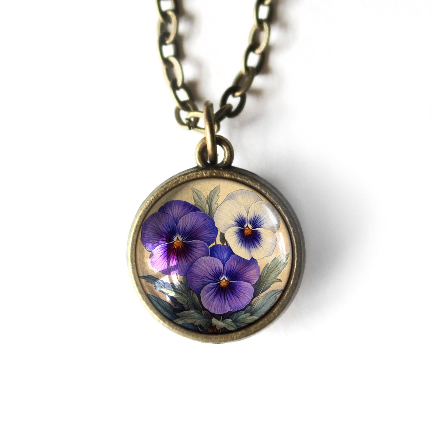 Purple Pansies Pendant Necklace - Spring Floral