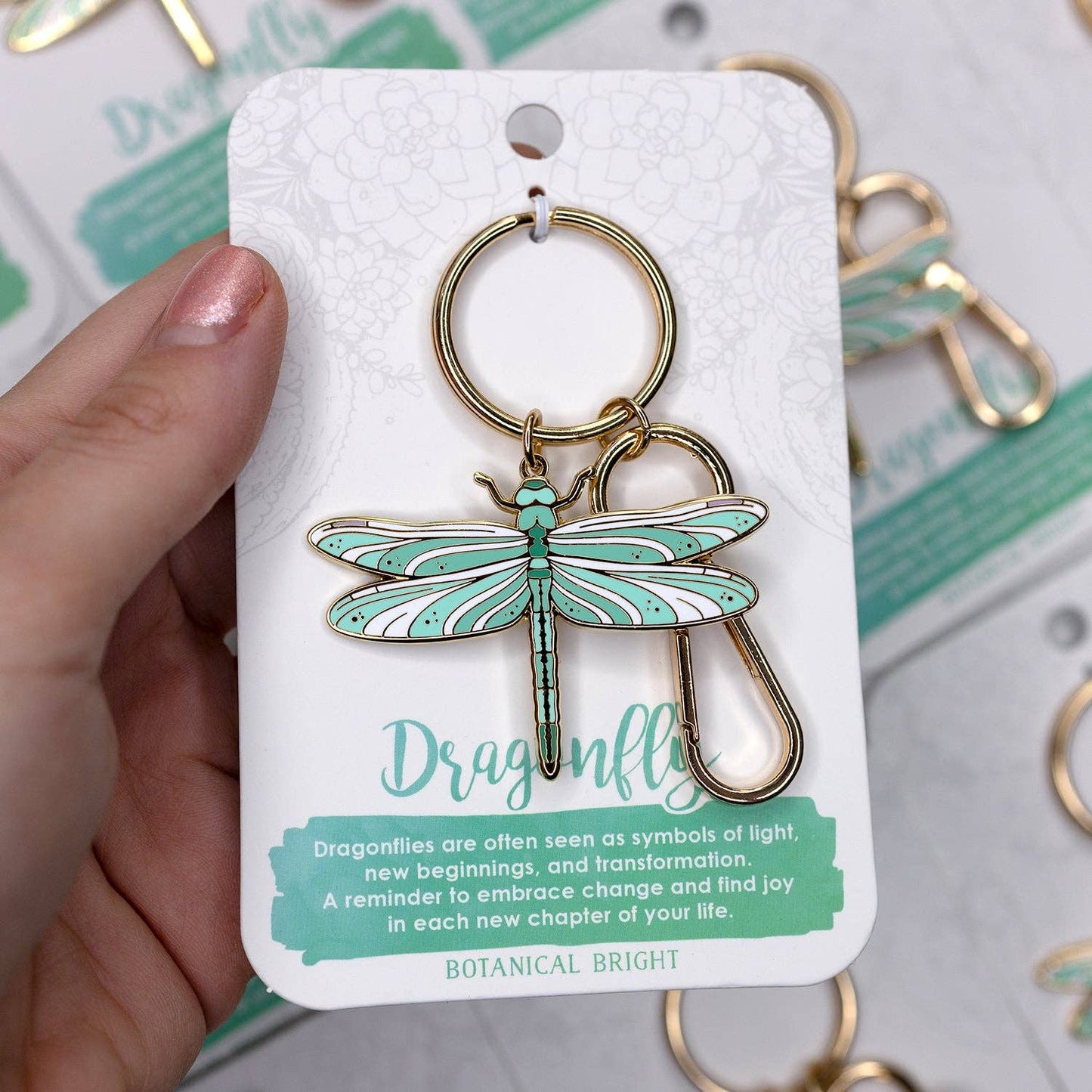 Dragonfly Enamel Keychain with Key Clip - Gold Plated Nature Accessory