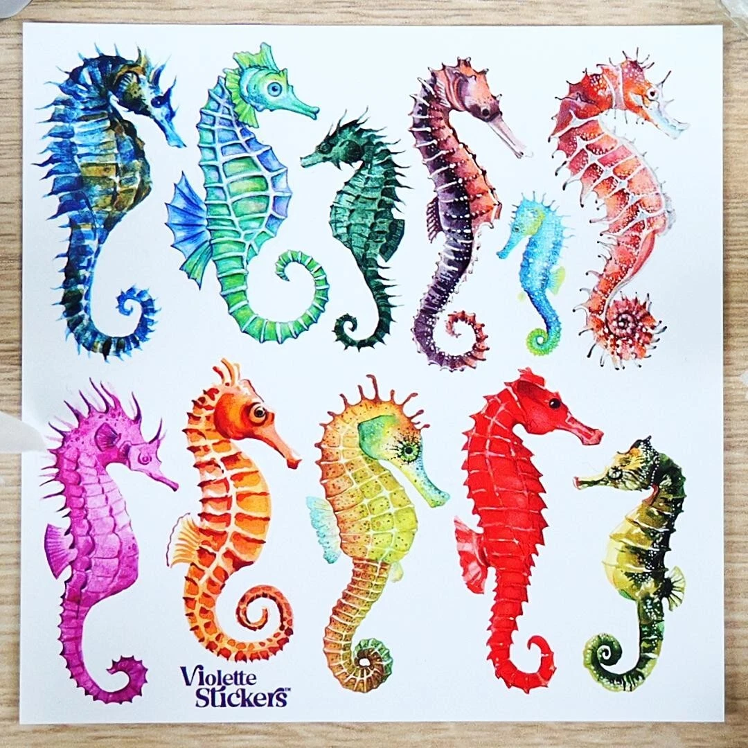 Seahorse Stickers - 2 Colorful Sea Life Sticker Sheets