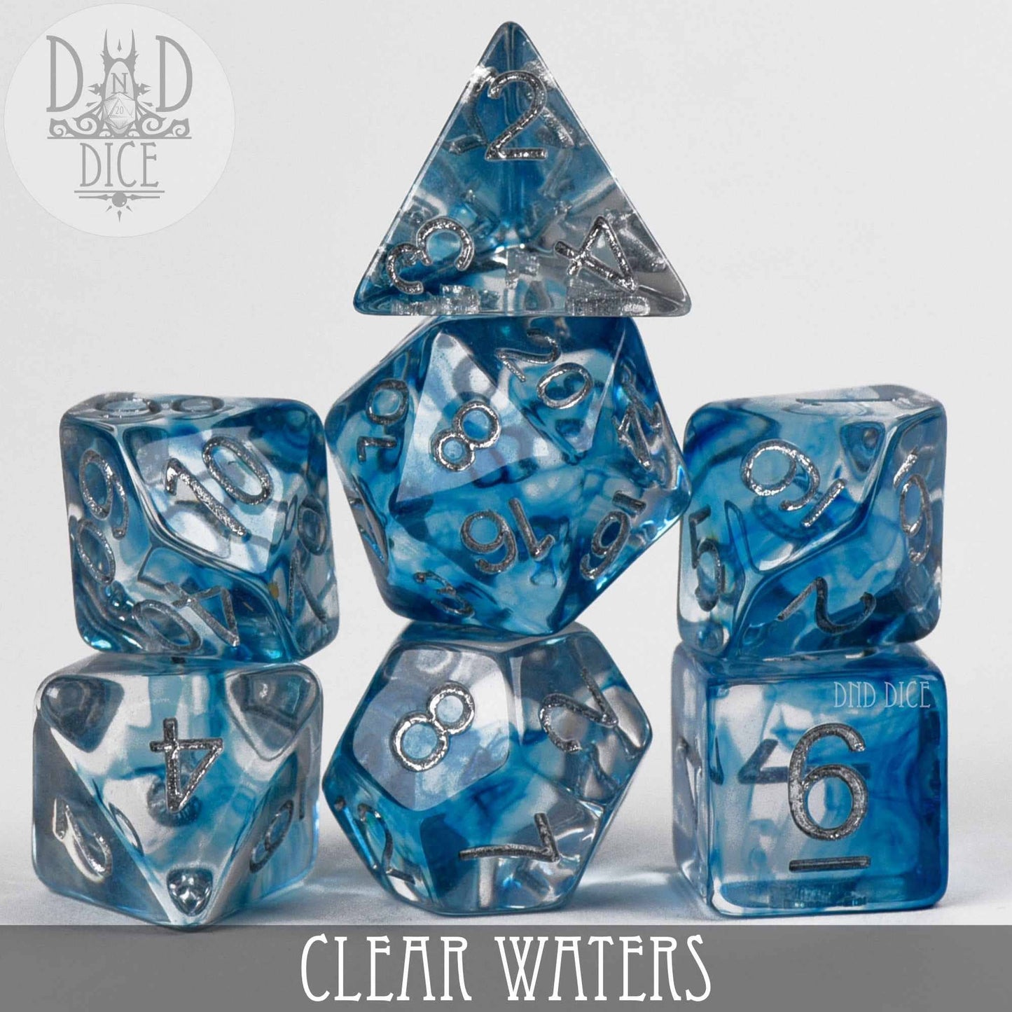 Dice Set - Clear Waters - 7 Resin Dice