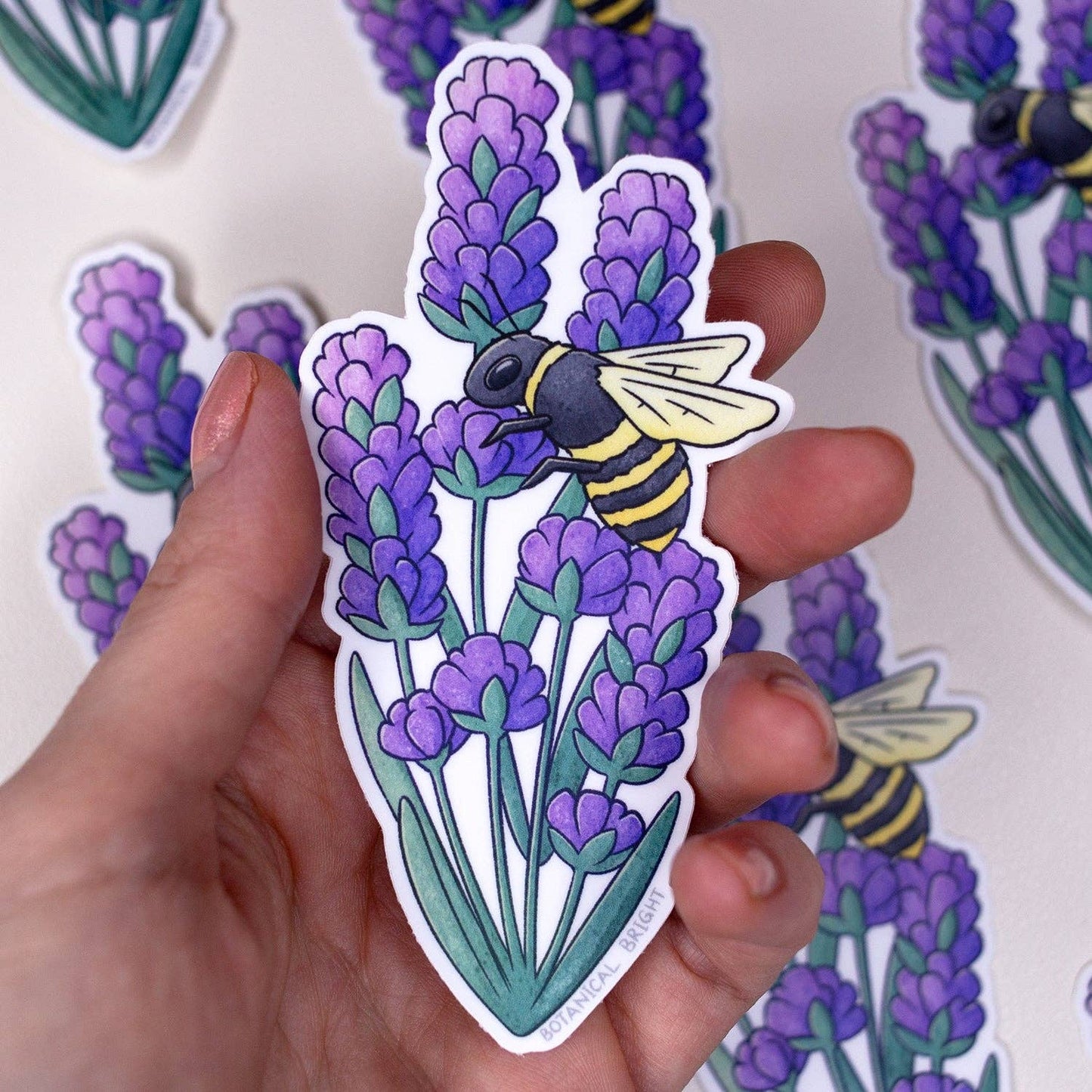 Bee and Lavender Flower Sticker - Waterproof Vinyl