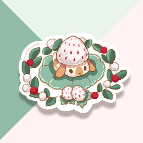 Lop Bunny Sticker - White Strawberry - Waterproof Vinyl