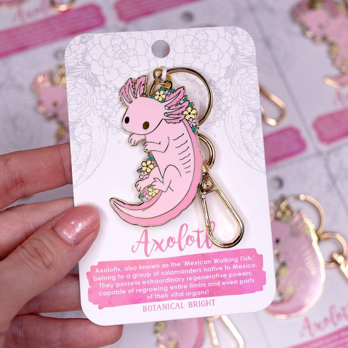 Axolotl Enamel Keychain with Key Clip