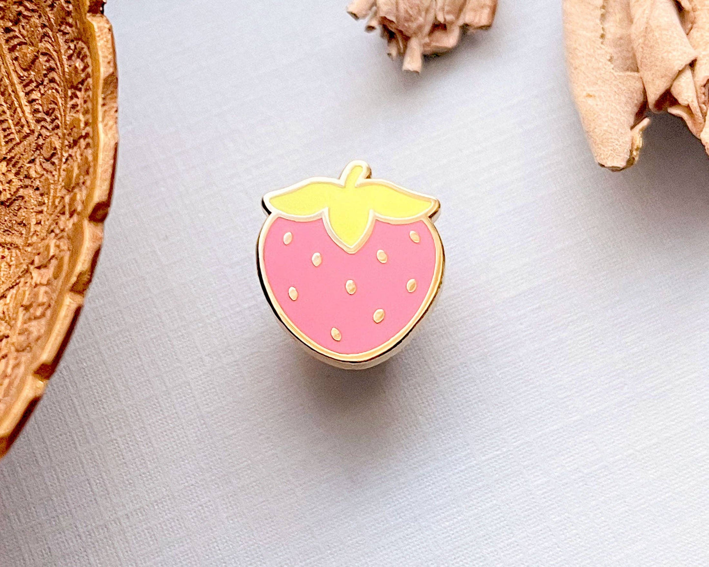 Mini Cute Strawberry Enamel Pin - Gold Plated Base